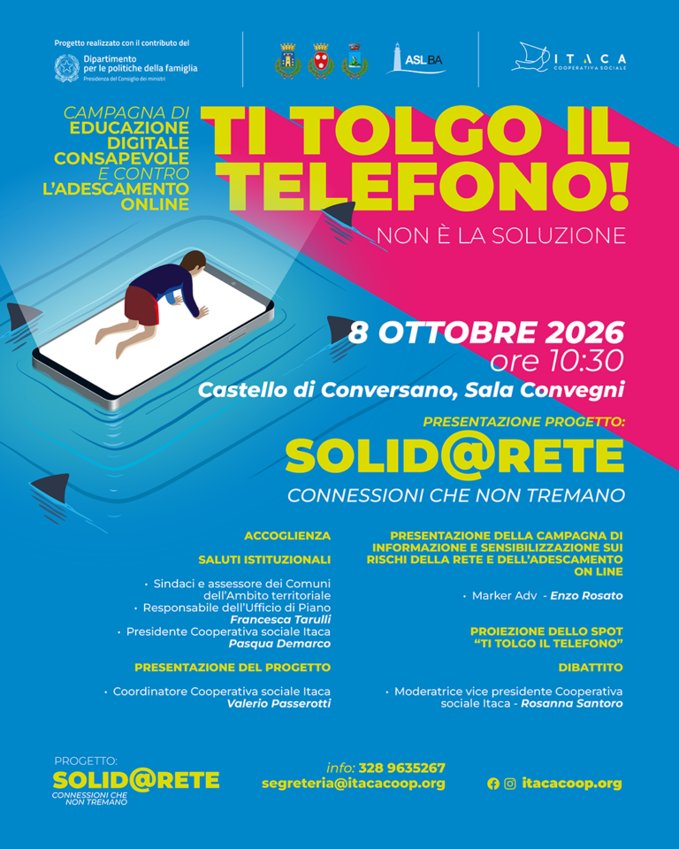 CS - “TI TOLGO IL TELEFONO!” NON È LA SOLUZIONE. A CONVERSANO IL LANCIO DELLO SPOT DI “SOLID@RETE CONNESSIONI CHE NON TREMANO”